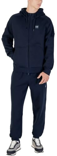 EA7 Emporio Armani Completo Sportivo, Tuta Blu Marina con Cappuccio e Cerniera, Felpa e Pantaloni con Logo, Blu navy, S