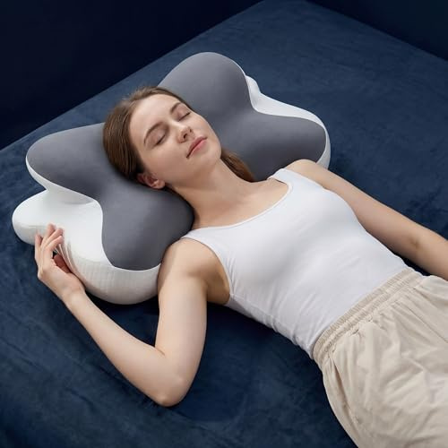 Klyvvo Oreiller Ergonomique Cervical Mémoire de Forme, Améliorer le Sommeil, Soulagement de pression,Oreiller Coussin Cervicales avec Taie d'oreiller pour Dormeurs de Côté,de Dos et sur Le Ventre,Gris