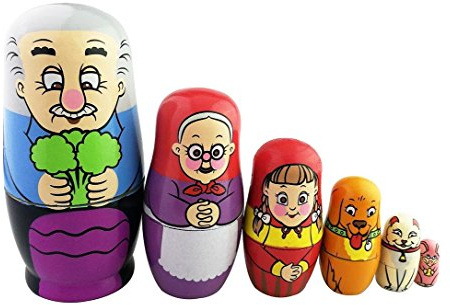 Lot de 6 poupées russes - Famille de la ferme - Jouet empilable laqué et fait main - Idée cadeau de Noël - Pour enfant