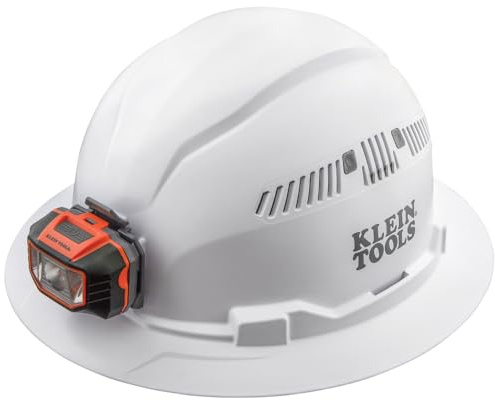 Klein Tools 60407 Hard Hat with Light, Vented Full Brim Style, Padded, Self-Wicking Odor-Resistant Sweatband, White