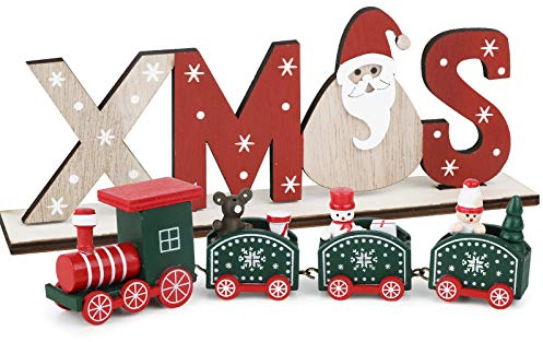 BHGT Mini Trenino in Legno Verde Ornamento Natalizio da Tavolo Xmas Decorazione Natalizia Oggetti Natallizi Addobbi per Natale Casa Regalo Festa