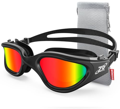 ZIONOR G1 Polarisées Mirror Lunettes de Natation pour Unisex Adulte Homme Femme, Anti Buée, 100% Anti UV Lunettes de Plongée AllBlackRed