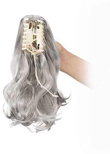 30cm Coda di Cavallo Extension Coda Capelli Ricci Posticci per Capelli Mossi Ondulati con Pinza Claw on Ponytail Lunghi/Corti Sintetici Grigio scuro