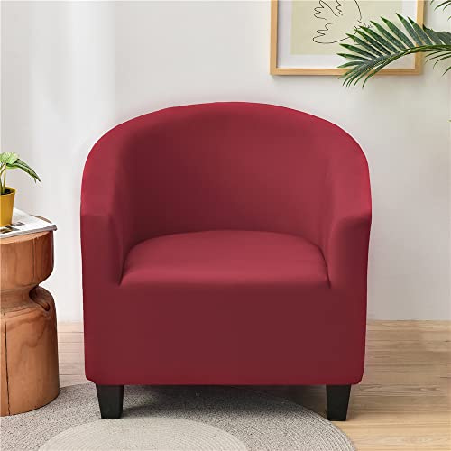 Highdi Housse de Fauteuil Plaine Extensible Hôtel Chesterfield 1 Pièce, Couverture de Fauteuil Couleur Unie, Housse de Canapé avec Accoudoirs Protecteur de Tub Chair (Rouge)