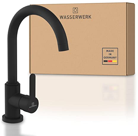 Wasserwerk WK5 Küchenarmatur - Design-Wasserhahn Küche - Schwarz Matt - 360° drehbar - Armatur mit Energiesparfunktion & Verbrühschutz - Premiumqualität Made in Germany