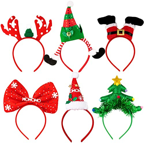 BETESSIN 6pcs Diadema de Navidad Decoración Disfraces Navideños para Fiesta de Navidad Gorro Sombrero Decorativo para Fiestas Cumpleaños Fiesta Navidad