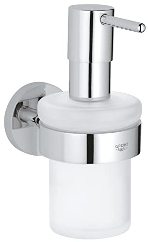 GROHE Start QuickFix Soap Dispenser with Holder (Metal and Glass, Filling Quantity 160 ml, Concealed Fastening, Including Screws and Dowels, Easy to Fit with GROHE QuickGlue), Chrome, 41195000