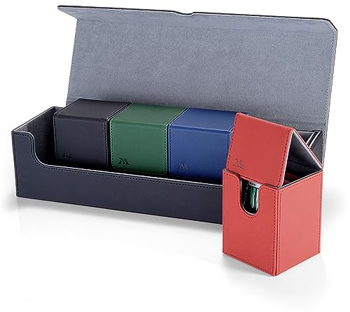 Pulchra Sammelkarten Box mit 2 Trennfächer für 110 Karten, Deck Box - Karten Halter für Spielkarten zum Sammeln und Tauschen (LOGO-M Design, Schwarz, Max)