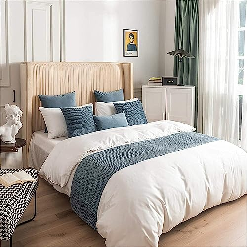 Morbuy Runner Letto con Cuscini, Estivo Corridore del Letto Morbido Confortevole Sciarpa da Letto Modern Scarf Runner Hotel Bed Runners Decorazione Letto Matrimoniale (45x240+45x45cm,Blu foschia)