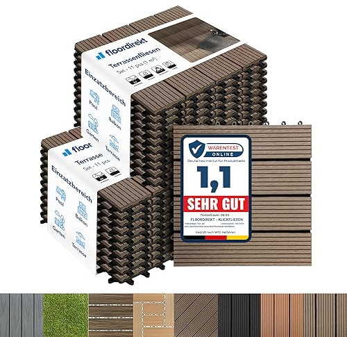 Floordirekt || Royal | Caillebotis Emboîtables | Qualité Supérieure Résistant aux intempéries | Idéales sol Extérieur, Terrasse, Balcon | 2m² | 30x30cm, Marron foncé