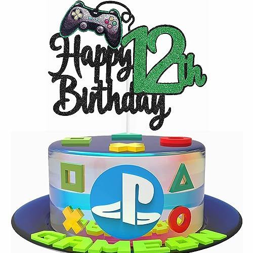 Kiwochy Geburtstag Videospiel Torten Deko Gaming Dekoration Happy 12th Birthday Tortendeko Videospiel Cupcake Topper Geburtstag Junge Videospiel Torten Deko für Spiel Thema Party Dekoration