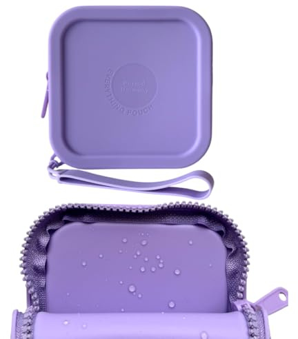 Compact Travel Makeup Bag, Water-Resistant & Durable Cosmetic Bag, Hygienic & Stain-Proof Silicone, Holds Toiletries, Brushes, Period Cups & More, Hanging Make Up Case for Travelling (Medium, Purple)