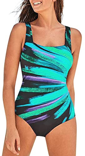 Badeanzug Damen Bauchweg Neoprenanzug Surfanzug Große Größe Badeanzug mit Bein Reißverschluss Push Up Einteiler Rashguard UPF 50+ Bademoden Surfen Schwimmanzug Badebekleidung UVShirt Damen Wasser