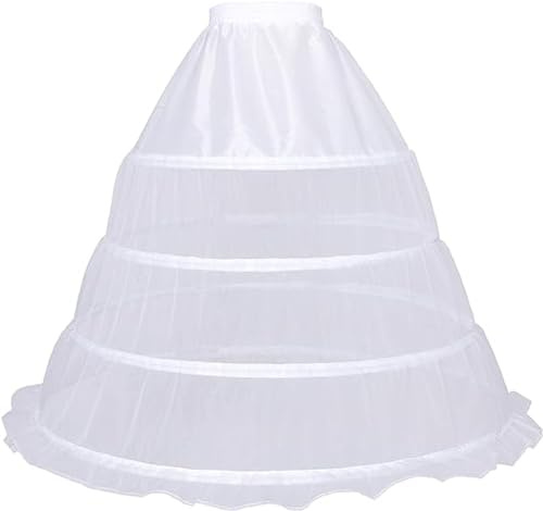 Wohnvoraus Women's Petticoat Crinoline Long A-line 4 Hoop Underskirt Tulle Half Slip For Wedding Bridal Evening Dress Cosplay Medieval Costume White