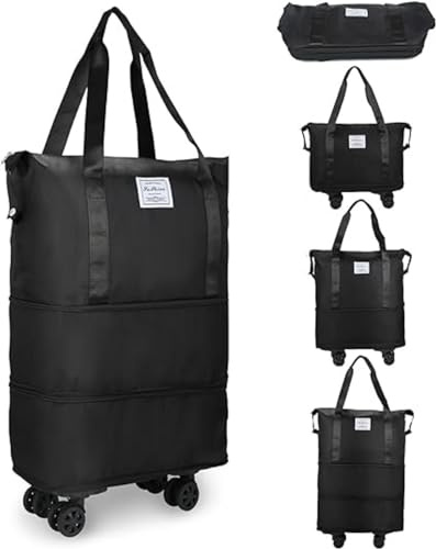 Expandable Foldable Duffle Bag with Detachable Wheels - Rolling Weekender Travel Tote for Women & Men