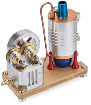 PizazzToy Kit de construcción de máquina de vapor, modelo de máquina de vapor desechable de pistón desechable de doble cilindro de metal completo metálico completo con caldera (versión RTR)