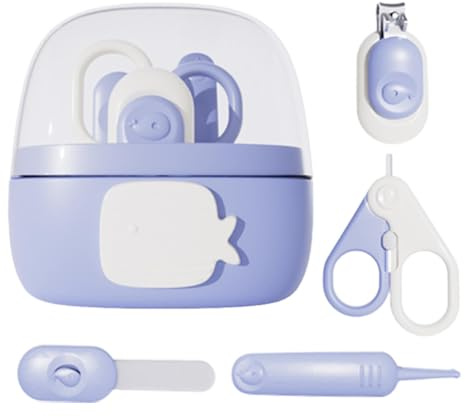 Kit tagliaunghie per bambini, set tagliaunghie per bambini, copertura antipolvere per tagliaunghie 4 in 1, cura della toelettatura, scatola sicura per manicure, forbici per unghie, set di perni