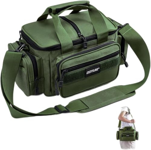 Goture Sac de pêche, Sac à bandoulière Souple 600D résistant à l'eau, Petit Sac de Rangement Tactique pour matériel d'eau Douce et d'eau salée, pour l'extérieur, Cadeaux de pêche pour Hommes