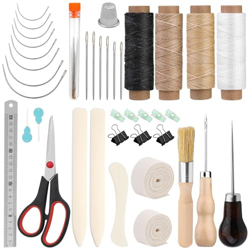 Wankon Lot de 41 outils de reliure, matériel de plioir en 3 parties, outils de démarrage avec cordon, fil ciré, alêne