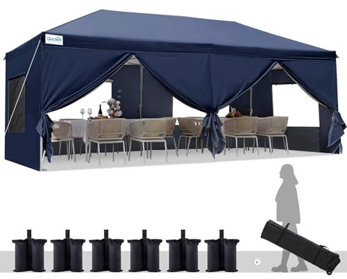 Quictent 3x6m Pop Up Gazebo with Mesh Window Sides, Adjustable Height Event Shelter, Portable Waterproof Canopy Tent for Garden Party, Camping, Navy