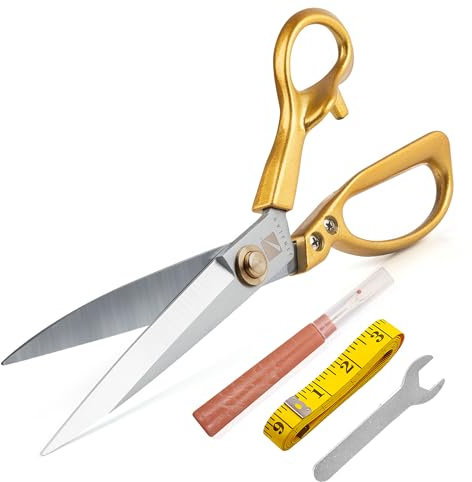 Stoffschere, 10zoll, Schneiderschere scharf, Schneiderschere Profi Hochleistungs Nähschere für Stoffen material, Kleidung, Leder, Schneiden mit Nahttrenner (Gold)