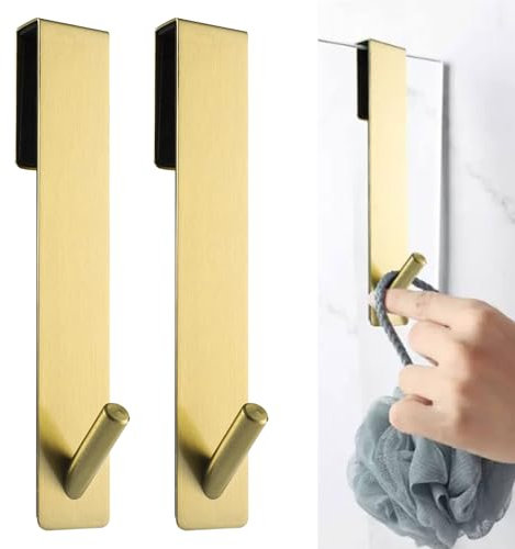 Cimown Pack de 2 Ganchos de Pared de Ducha - Ganchos de Ducha - Ganchos de Pared de Ducha sin taladrar,Ganchos de Puerta para Puertas de Ducha de Vidrio sin Marco en baño (Dorados)