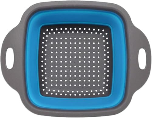 Collapsible Kitchen Colander, with Handles, Foldable Basket Washing Sieve Drainage Basket Food Strainer Drain Storage Basket for Draining Pasta Fruits Vegetables Kitchen Essentials (Blue)