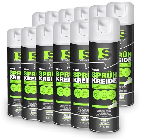 Spraytive Lot de 12 sprays de craie blanche en spray de 500 ml – Peinture à la craie lumineuse lavable pour extérieur, marquage de sol, spray de marquage temporaire pour asphalte, herbe, béton