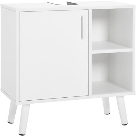 EUGAD Mueble Bajo Lavabo, Armario de Baño con 2 Compartimentos Abiertos, Mueble Baño con Recorte de Sifón, 60x30x60 cm, Mueble Debajo de Lavabo Madera, Patas Elevadas, Blanco