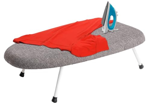 Tabla de planchar de mesa - Hierro extra ancha - Pizarra de hierro con protección para las piernas | Mesa de hierro para sala de costura, salón, dormitorio, lavandería, el diseño plegable hace que el