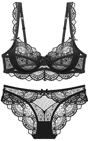 Bustier Femme Transparent Soutien-gorge Femme Grande Poitrine Petite Dentelle Sexy Sous-vêtements Soutien-gorge Ensemble Lingerie Sexy, Noir , 95C