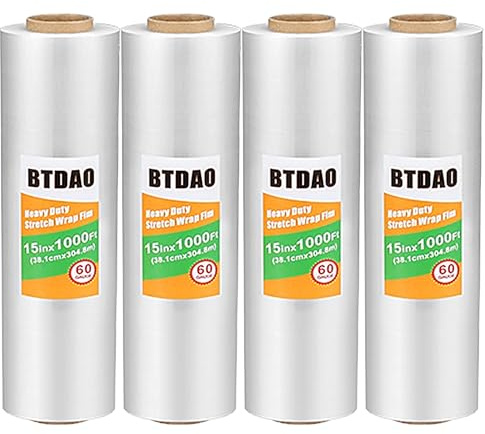 Film Étirable de Déménagement et Emballage Transparent - Lot de 4-38,1 cm x 304,4 m - Film Palette de Protection pour Meubles et Stockage - Plastique de Qualité Industrielle