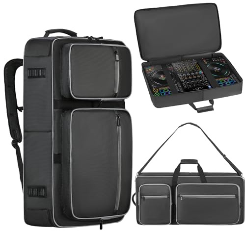 Aljikz DJ Controller Case Compatible with DDJ FLX4/400/REV1, Numark Mixtrack Platinum FX/Pro FX/Pro3, Hercules Inpulse 500, DJ Backpack Padded Gig-bag with Multi-pocket Adjustable Shoulder Strap
