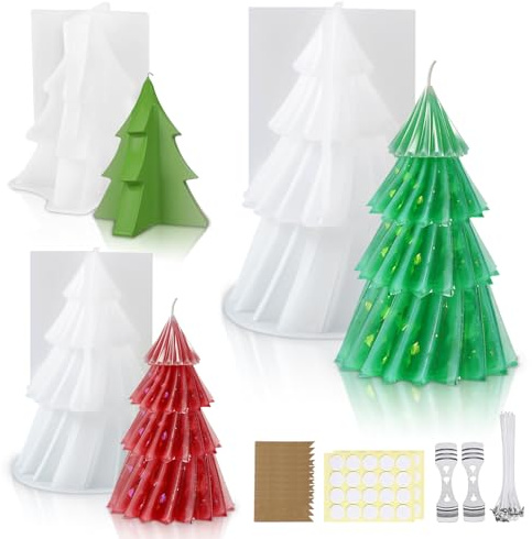 Set di 3 stampi in silicone per albero di Natale, con stoppino per candele, set di stampi in silicone 3D per albero di Natale, candele fai da te, per fai da te