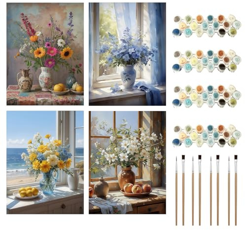 Ninonly Pintar por Números Adultos Kit de Pintar con Numeros 4 en 1, Cuadros para Kit Pintura por Numeros sin Arrugas, Ideal por Principiantes, Decoración y Regalo Original 20 * 30CM