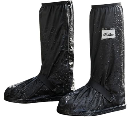 Ziyonix Copriscarpe Impermeabili Alti, Sovrascarpe Nero Resistenti all'Acqua con con Suola Antiscivolo e Cerniera Ciclismo Camminare Sovrascarpe Riutilizzabile per Pioggia Neve o Fango (XL)