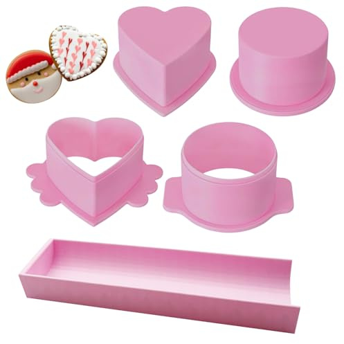 Qubitly 5 Pcs Pink Cake Pop Mould Set with Heart and Circle Design, Reusable Silicone Cake Moulds for Baking Enthusiasts, Food-Grade Cakesicle Moulds for Home and Professional Use