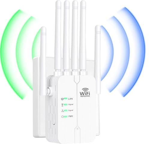 Repetidor WiFi,Amplificador señal WiFi Potente,6 Antenas,2 Puertos LAN,Cobertura Total de 360°,Cobertura de hasta 11800Sq.Ft,repetidor WiFi Largo Alcanc,para oficinas y hogares,Easy Set up