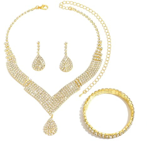 XFSRG 3 Pezzi Parure Gioielli Donna Collana Orecchini e Bracciale con Strass Elegante Set Gioielli Accessori per Abiti da Sera da Cerimonia Alla Moda Regalo