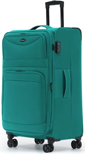 Münicase Stoffkoffer erweiterbar mit Frontfächern,15% Extra-Volumen, TSA-Schloss, 360° Doppelrollen & verdecktem Namensschild (Türkis, Koffer XL (79 cm) erweiterbar)