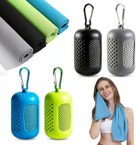 AONAT Toalla Refrescante 4 Unidades,Cooling Towel Toalla Refrigerante Microfibra Secado Rápido,Efecto Frío Instantáneo,Toalla Deportiva para Fitness Gym Running 30x90 cm con Funda