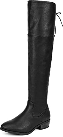 DREAM PAIRS Knästövlar för kvinnor Mode Lårhöga stövlar Slitstark Bekväm TPR stickad skal,Size 36.5,Svart/Pu,LEI