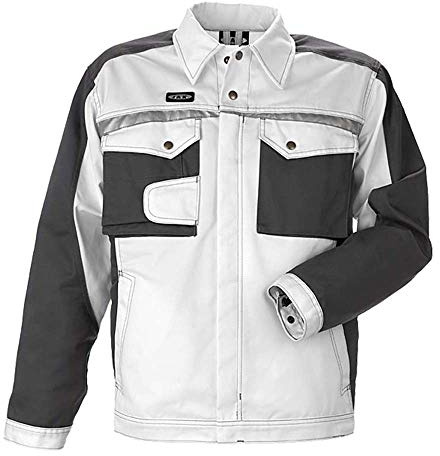 J.A.K. 92051504 Serie 9205 - Chaqueta tipo blusa (65% poliéster, 35% algodón, talla XL), color blanco y gris