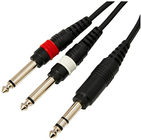 PULSE 3m Stereo‑to‑Dual‑Mono Jack Lead – 1/4 TRS to 2× 1/4 TS Plugs, Colour‑Coded, Nickel Connectors, Helical Shielded – PLS00134