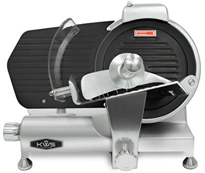 KWS MS-10ET All Metal 320W Electric Meat Slicer 10-Inch with Non-sticky Teflon Blade & Extended Back Space, Frozen Meat/Cheese/Food Slicer Low Noise Commercial and Home Use [ ETL, NSF Certified ]