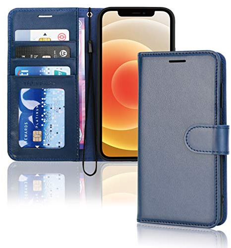 TECHGEAR Etui iPhone 12 Mini Portefeuille - Housse Portefeuille en Cuir avec Rabat de Protection, Fentes pour Cartes, Béquille et Dragonne, Cuir PU Bleu Compatible avec iPhone 12 Mini 5.4''