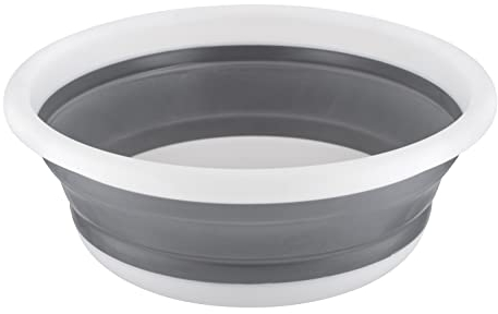 DASHMESH Grey Collapsible 5L Medium Washing Up Bowl Basin Multipurpose Outdoor Travel Basin Folding Portable Silicone Plastic Bucket for Kitchen Camping Caravans Water Carrier