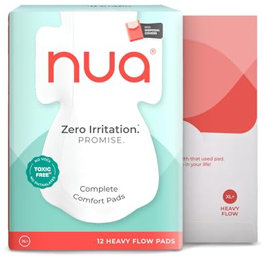 Nua Sanitary Pads for Heavy Flow |with Disposal Cover | Ultra Thin | Extremely Soft and Comfortable | Wider Back Design | Zero Toxins | Rash Free, Pack of 12 Pads for Women (XL)