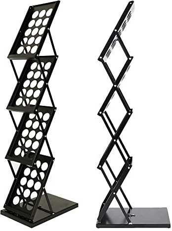 OZSENFLINT Faltbarer Prospektständer für 4X A4 - Stabiler Metall-Flyerständer mit Tragetasche & Höhenverstellung für Messen, Büros | Robuste Lochung für Kataloge (Schwarz)