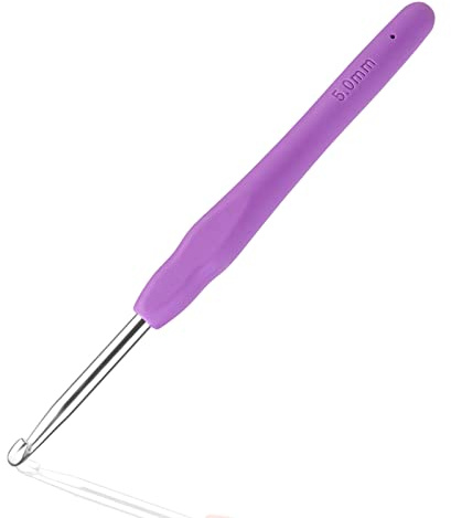 Crochet Hook 5mm for Crochet Knitting, Colourful Ergonomic Soft Grip Needle, Smooth Aluminium Knitting Needle for Yarn Craft, Knitting Tool Suitable for Beginners（5.0mm）